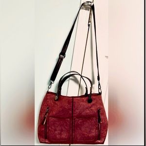 Large Faux Leather Red/Burgundy Handbag/Crossbody Bag w/ Plenty of Compartments